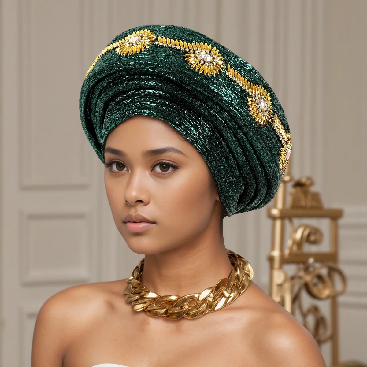 Nouveau Turban, Bonnet, Hijab, Foulard, Chapeau, Autogele Africain, Coiffe de Mariage Nigériane pour Femme