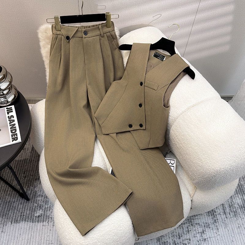 Costume Simple sans manches, gilet décontracté, pantalon à jambes larges, ensemble deux pièces pour femmes, nouvel ensemble de costume élégant, 2025