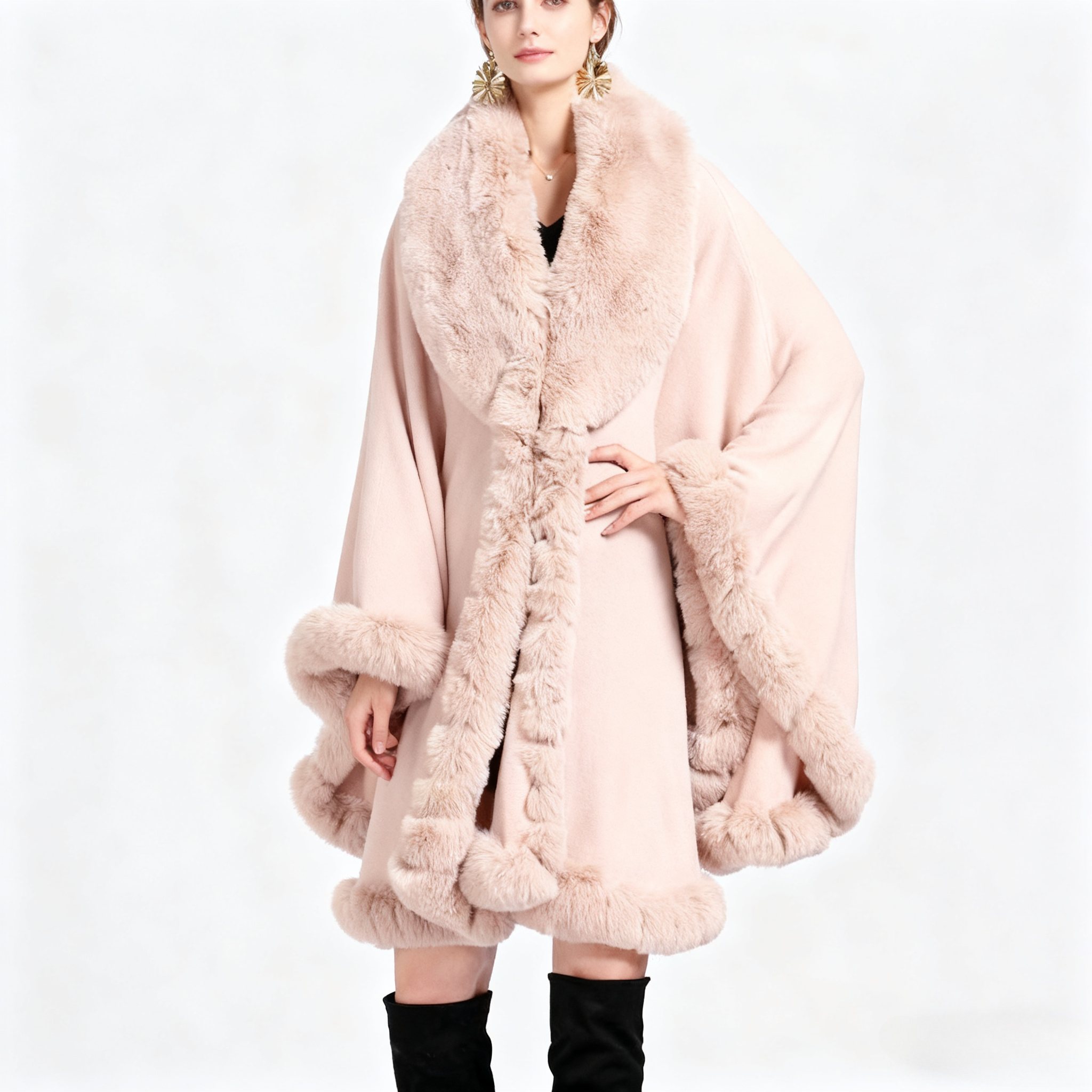 Manteaux vestes femmes Capes Maxi manteau ample à lacets taille haute col de fourrure Ponchos Y2k Streetwear élégant automne hiver
