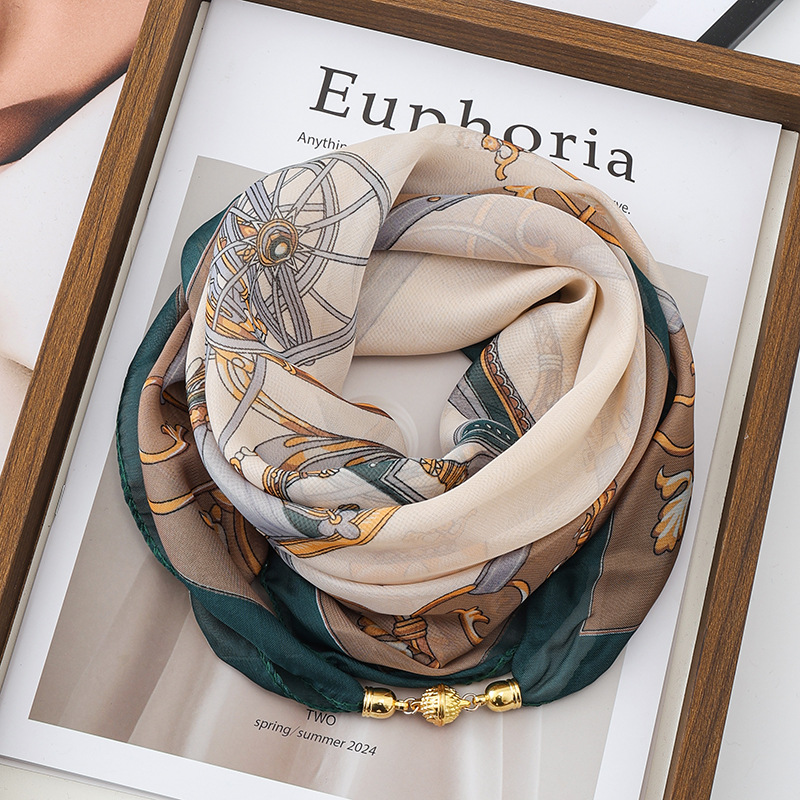 Écharpe fine de protection solaire pour femme, avec fermoir magnétique, petit châle carré en mousseline élégante, foulard en soie pour la protection du cou en climatiseur