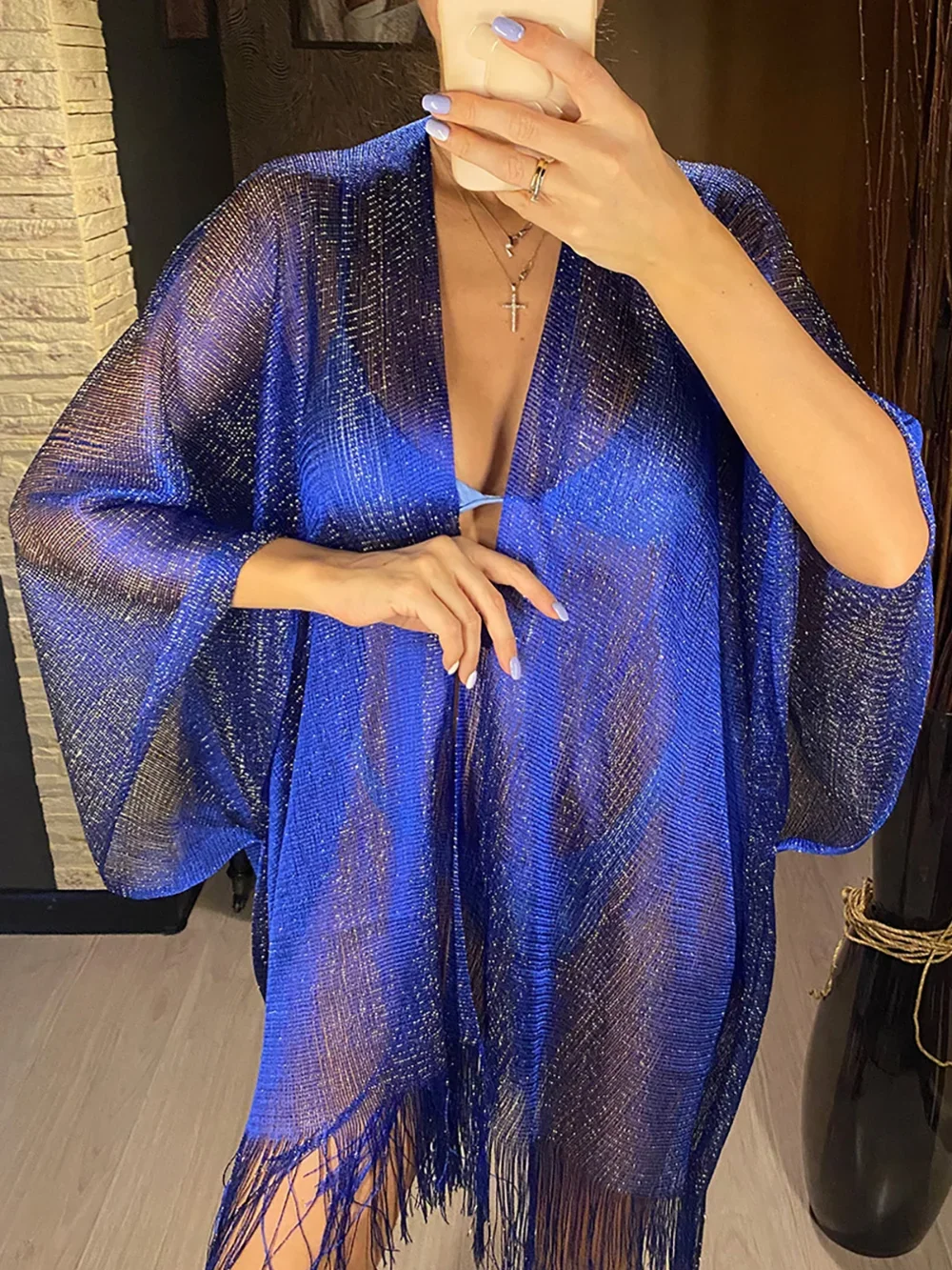 Sexy frange gland maille pure brillant tricoté tunique plage couvrir couverture robe de plage vêtements de plage maillots de bain femmes
