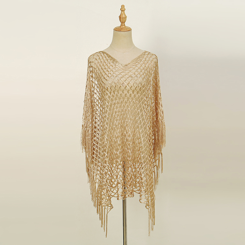 Châles Sexy en dentelle pour femmes, couleur unie, fil doré et argenté, longs paréos ajourés avec Tessles, étole pour femmes musulmanes