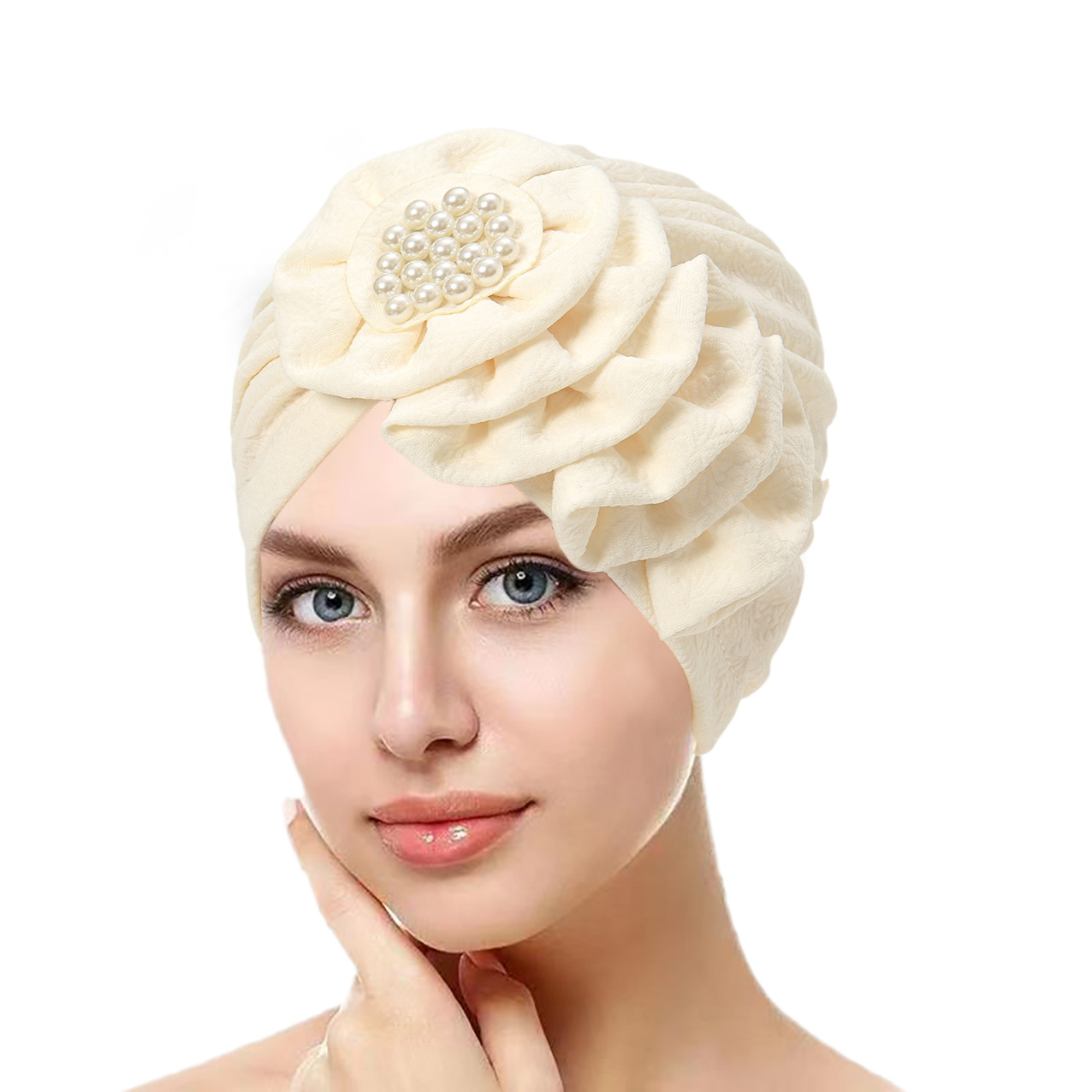 Casquettes Hijab musulmanes à fleurs de couleur unie, couvre-chef à perles pour femmes, couvre-chef à la mode pour Ramadan, Turban