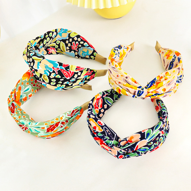 Nouvelle mode femmes bandeau imprimé large bandeau noeud croisé Turban fleur cheveux cerceau bandes lunette filles cheveux accessoires coiffure