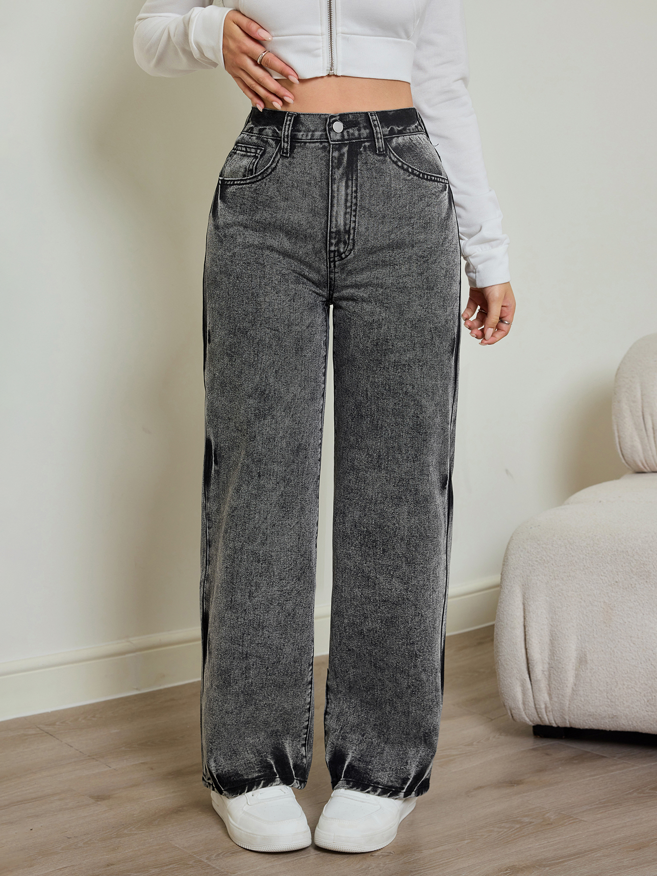 Nouveau jean femme automne 2025, tie-dye contrastant, taille élastique, jean droit taille haute