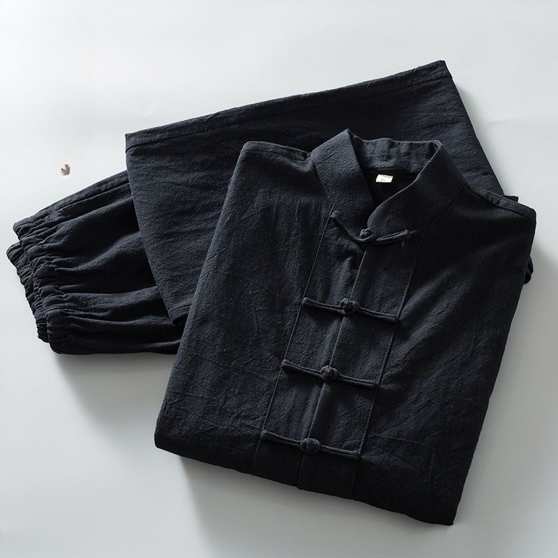 Nouvelle Collection Printemps-Automne : Veste Tang en Lin pour Homme, Manches Longues, Robe Longue Style Rétro Chinois, Vêtement Décontracté pour Homme
