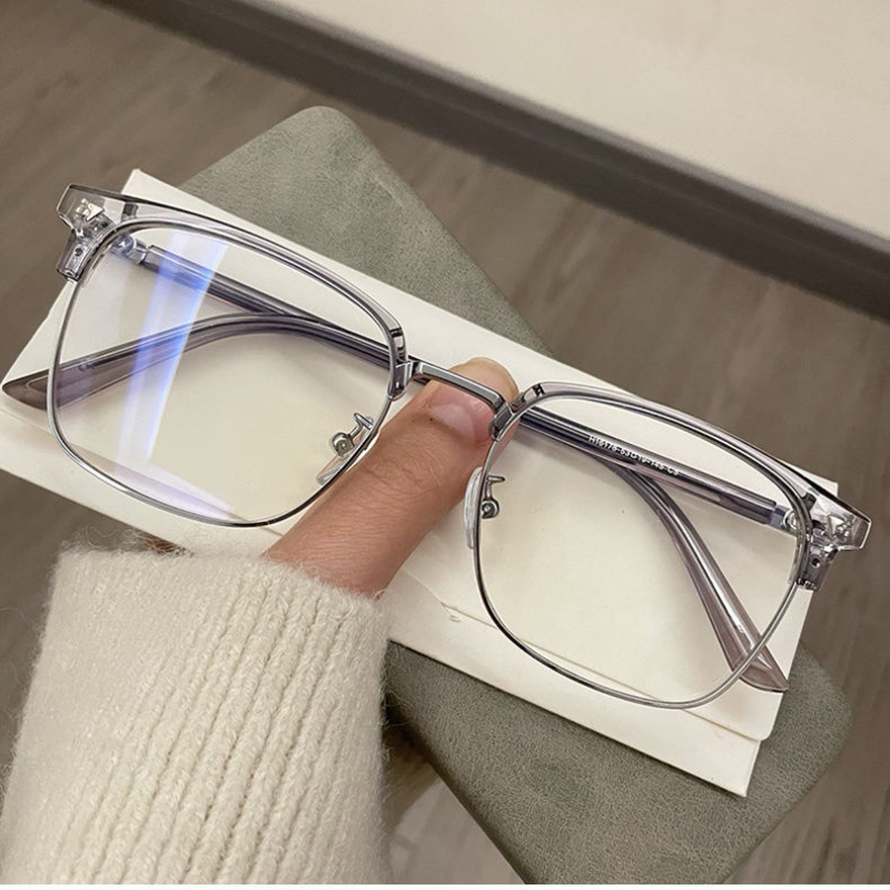 Lunettes bloquant la lumière bleue pour hommes et femmes, rétro, demi-monture, optique, Vintage, carrées, Anti-rayonnement