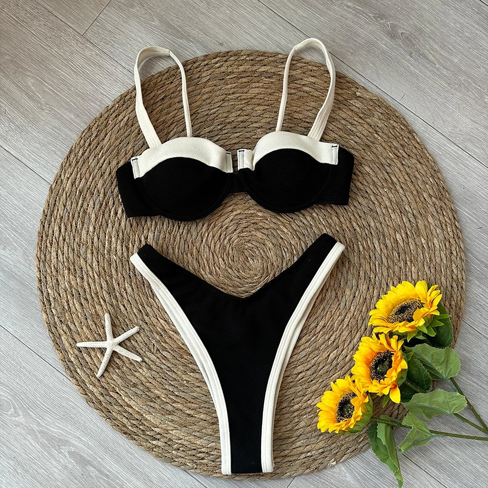 Push Up Bikini 2024 Sexy femmes maillot de bain maillot de bain pour femme coupe haute Bikini ensemble maillot de bain maillots de bain Patchwork brésilien Biquini