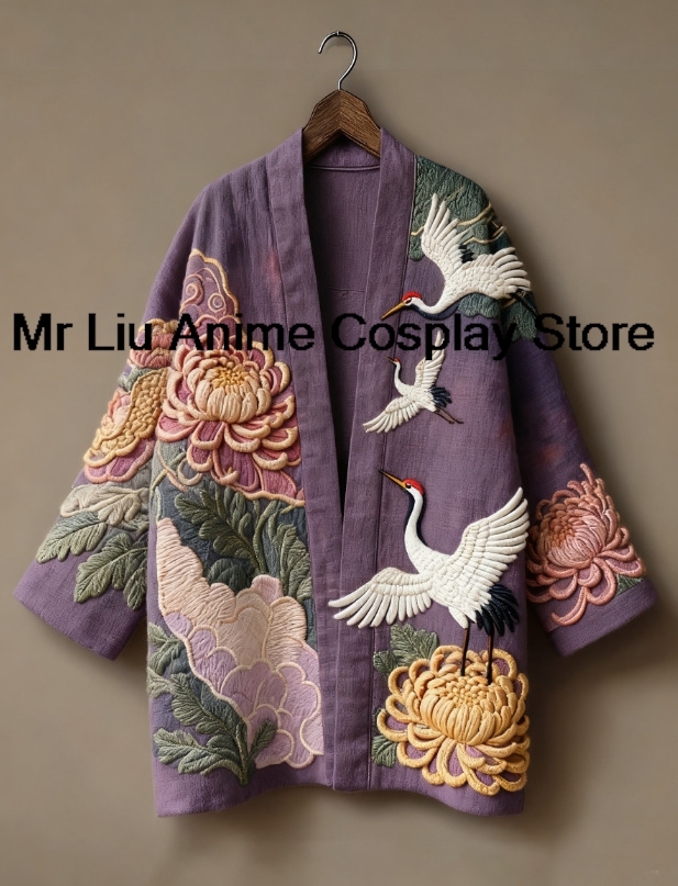 Kimono Cardigan pour Adulte, Veste Imprimée Vintage à Manches Courtes, Peignoir Yukata Haori, Chemise Décontractée Ample pour Homme, Manteau d'Extérieur