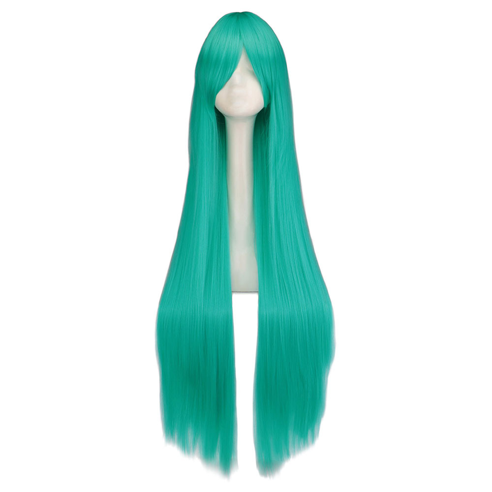 Perruque de cosplay anime turquoise, cheveux longs et raides, synthétiques résistants à la chaleur, avec frange, pour les fêtes de cosplay, les événements sur le thème d'Halloween