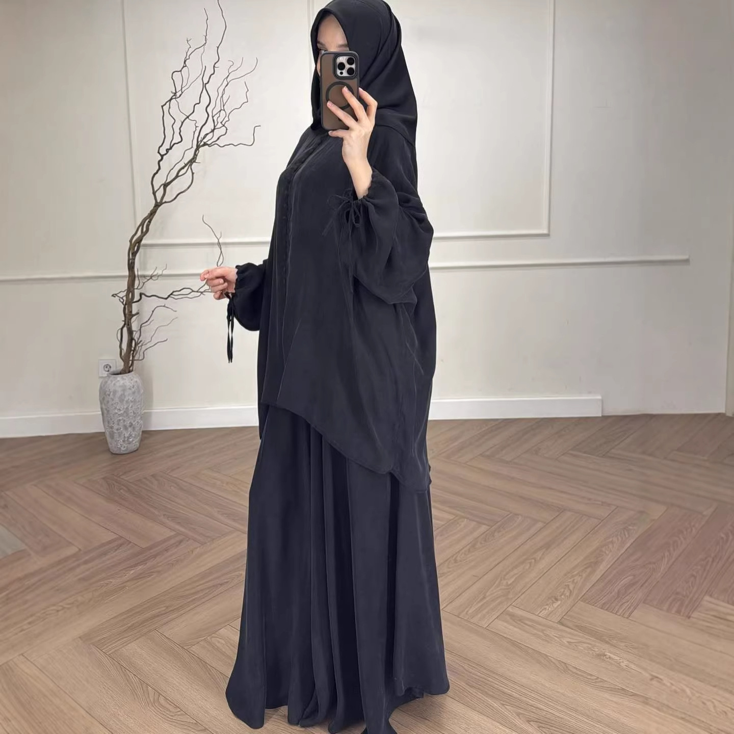 Ensemble 2 pièces jupe et chemise pour femme, style Eid musulman, avec jupe longue, haut à lacets, tenue marocaine Ramadan, ensemble Dubai à simple boutonnage