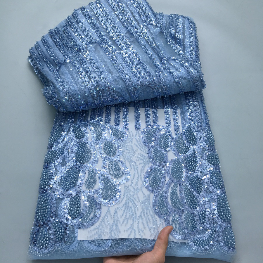 Tissu nigérian luxueux en dentelle perlée fait à la main, paillettes de haute qualité, broderie de perles, tissu africain français en dentelle pour robe, 2025