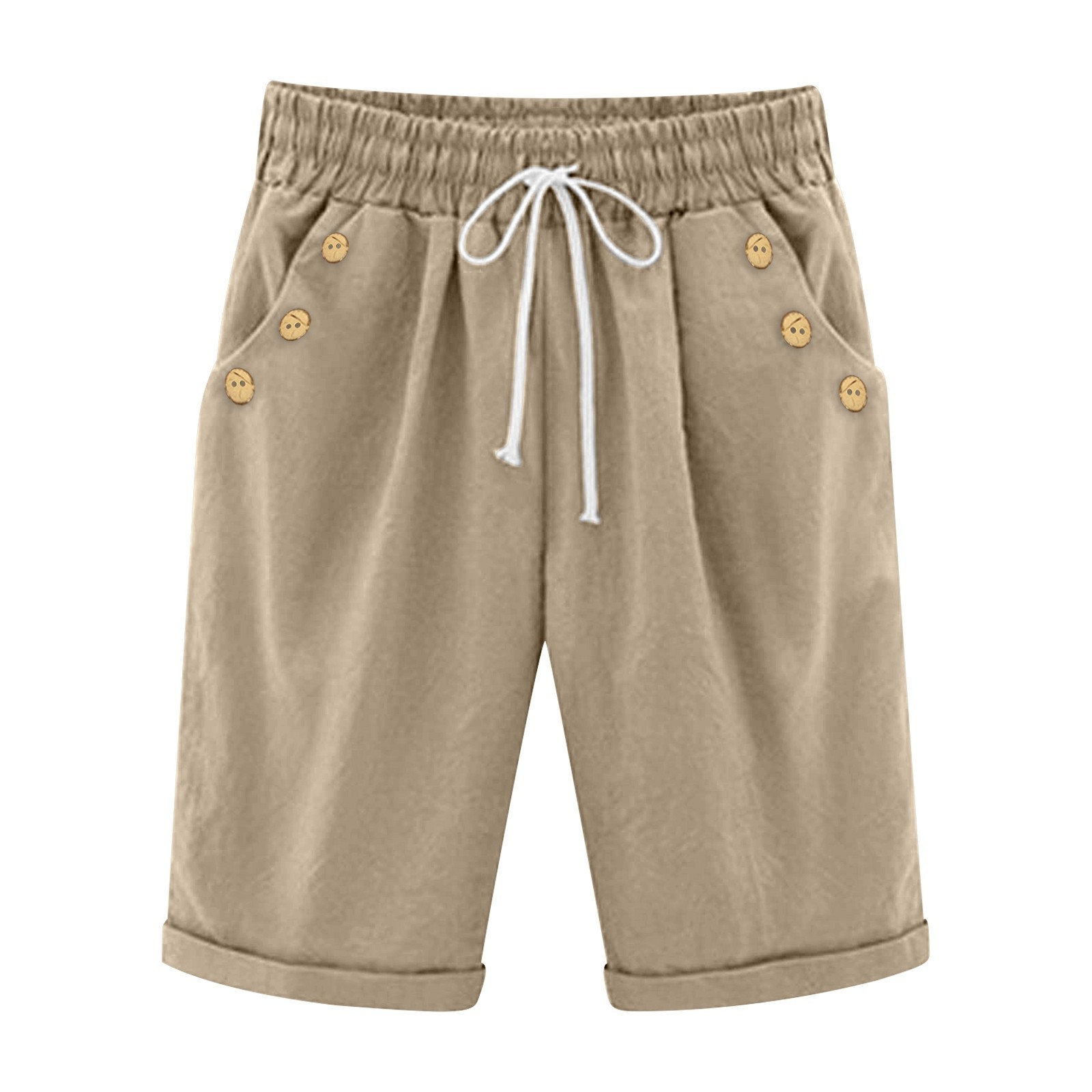 Short de plage décontracté pour femme, pantalon d'été pour vacances, couleur unie, poche à boutons, élastique, haute