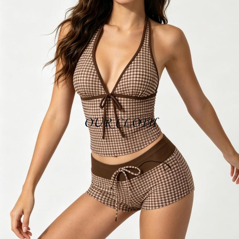 Ensemble 2 pièces pour femmes, maillot bain Tankini avec short, Vintage, plage, tenue vacances, Y1AC