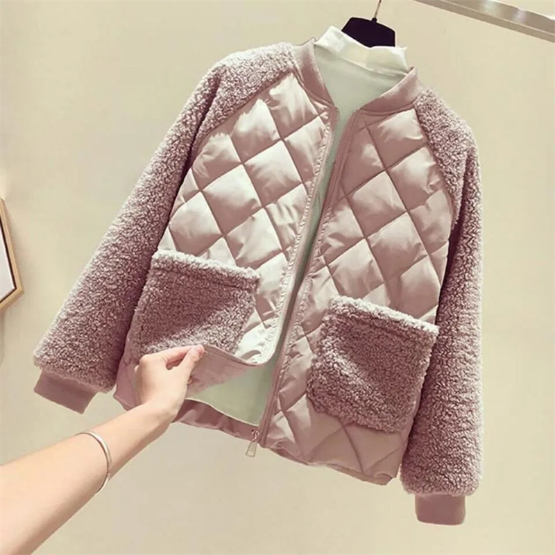 Parka d'hiver pour femmes, Imitation de poils d'agneau, manteau élégant et ample pour dames, mode épissage, veste courte et confortable, nouvelle collection 2025