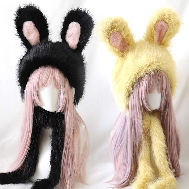 Baotou Original en forme d'oreille douce, chapeau japonais mignon Lei Feng, sous-culture oreilles de lapin, chapeau chaud en peluche