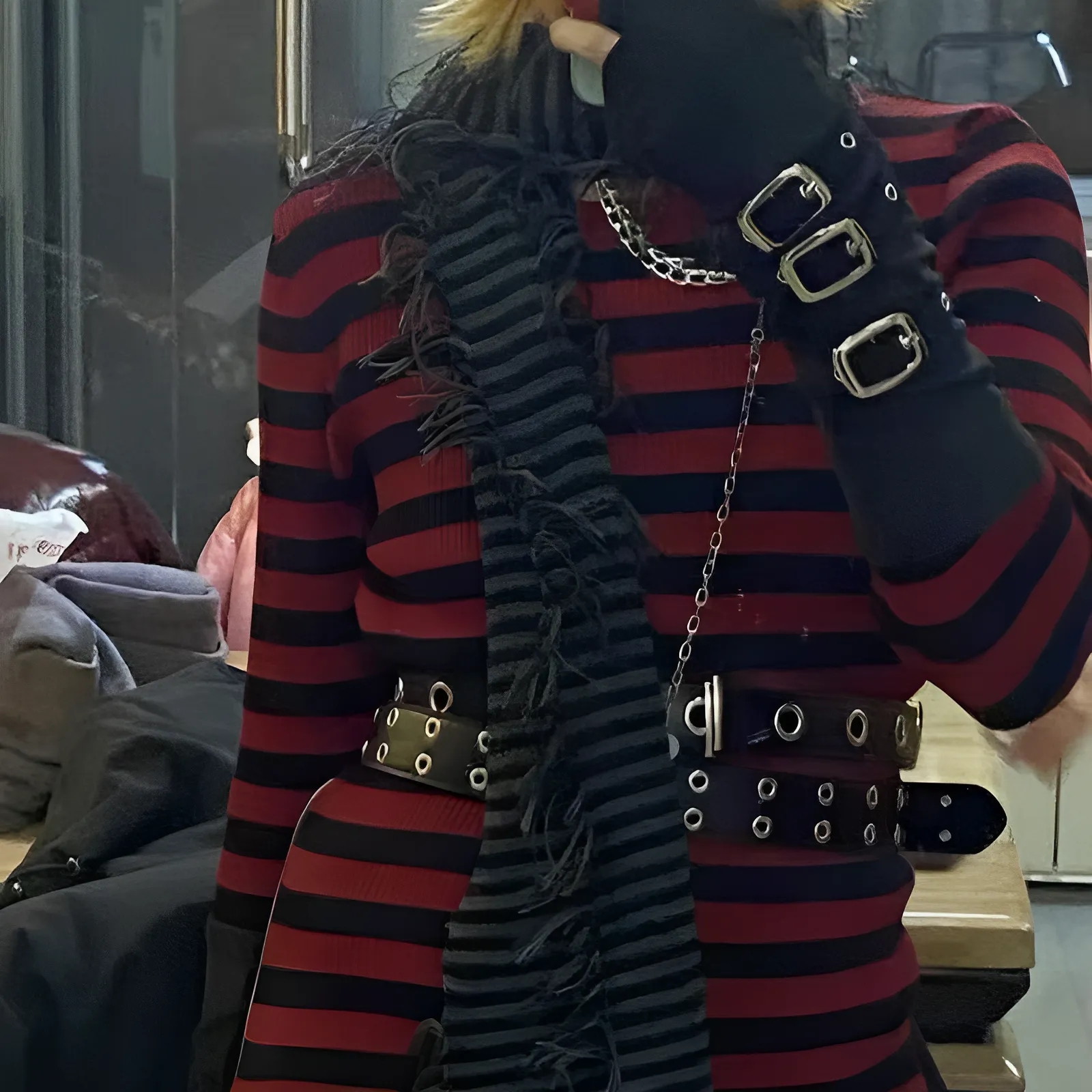 Harajuku gothique Punk rayé gland écharpe unisexe Shibuya fille chaude vent errant japonais Otaku secondaire Yuan tricoté écharpe