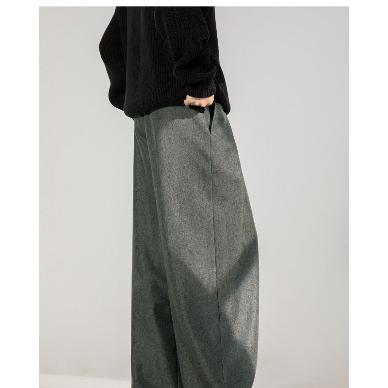 Pantalon large pour homme, taille haute, plissé, décontracté