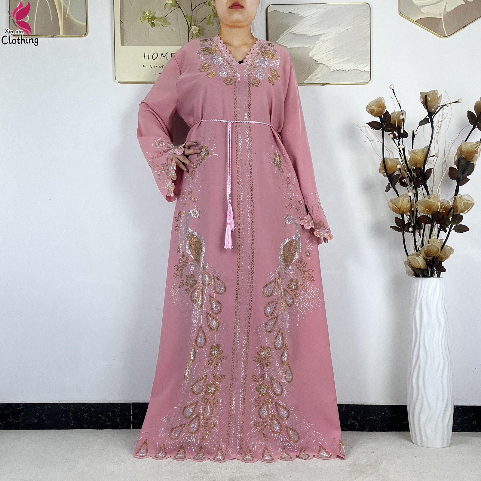 Nouvelle Robe Modeste pour Femmes Musulmanes de Dubaï 2026, en Chiffon Diamanté, Élégante, Style Arabe, Hijab, Abaya Africaine, Robe Islamique à Manches Longues, Robe Turque