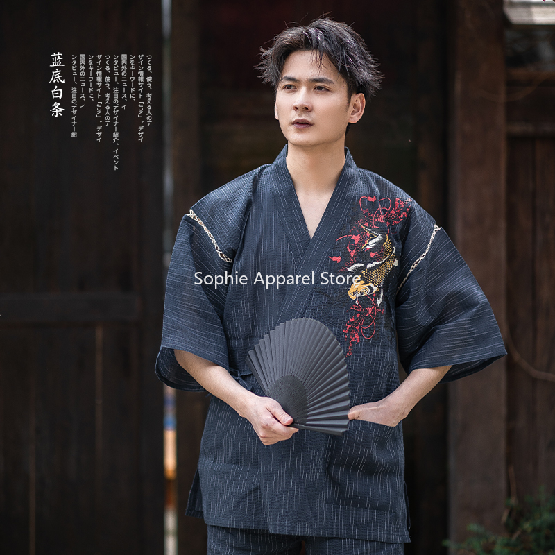 Ensemble de salon d'été kimono japonais pour hommes Jinbei ensembles de pyjama pour hommes vêtements de nuit Yukata