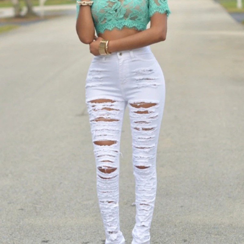 Nouveau concepteur Denim femmes 2025 taille haute déchiré Jean pour femmes maigre noir blanc Jean Femme élastique mince Jean Femme Femme