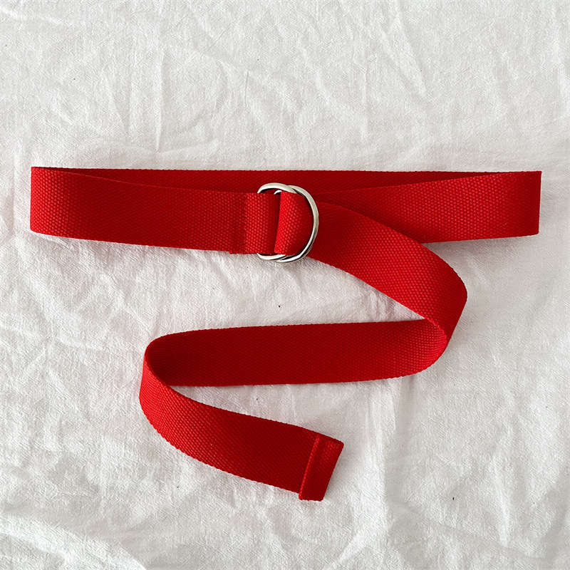 Ceinture en toile de mode couleur unie tendance alliage Double anneau boucle ceinture en plein air décontracté hommes et femmes jean décoration ceinture