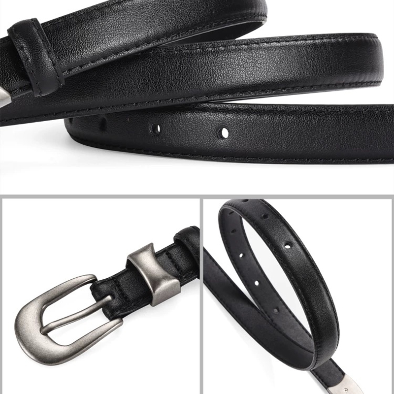 Ceinture décontractée en cuir pour femmes, de luxe, slim, à la mode, pour pantalons en jean, robes avec boucle en métal argenté