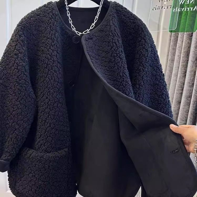 Manteau en Laine pour Femme Hiver 2026 Printemps, Veste Courte Ample à Boutonnage Simple Manches Longues pour Femme de Bureau et Urbaine