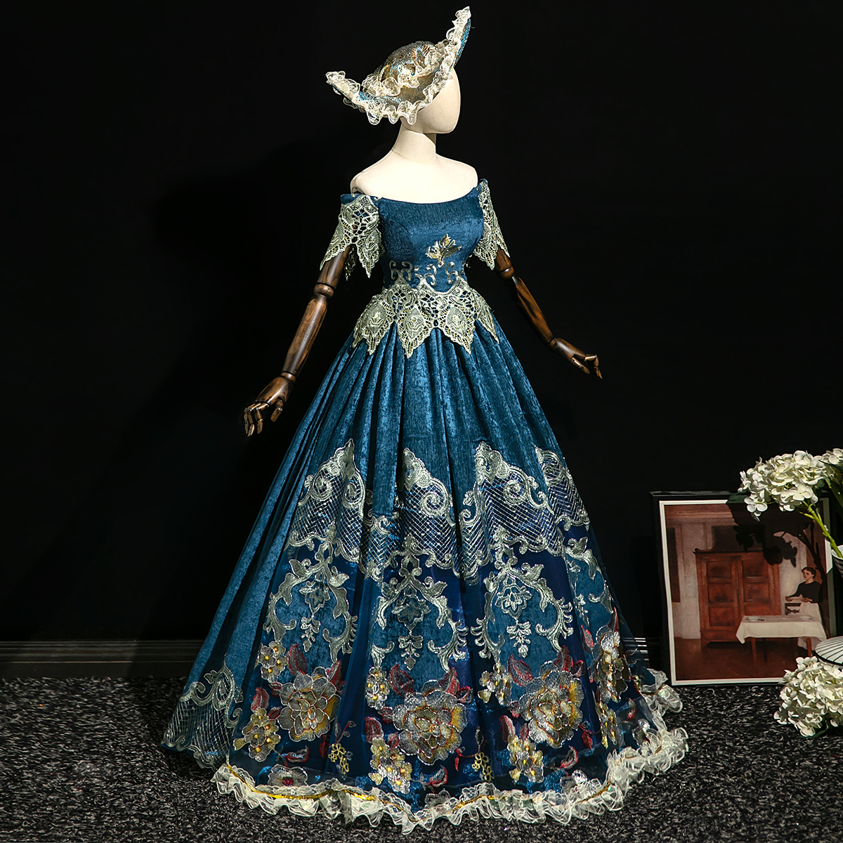 Robes de soirée victoriennes personnalisées pour femmes, robes de mascarade de théâtre historique baroque
