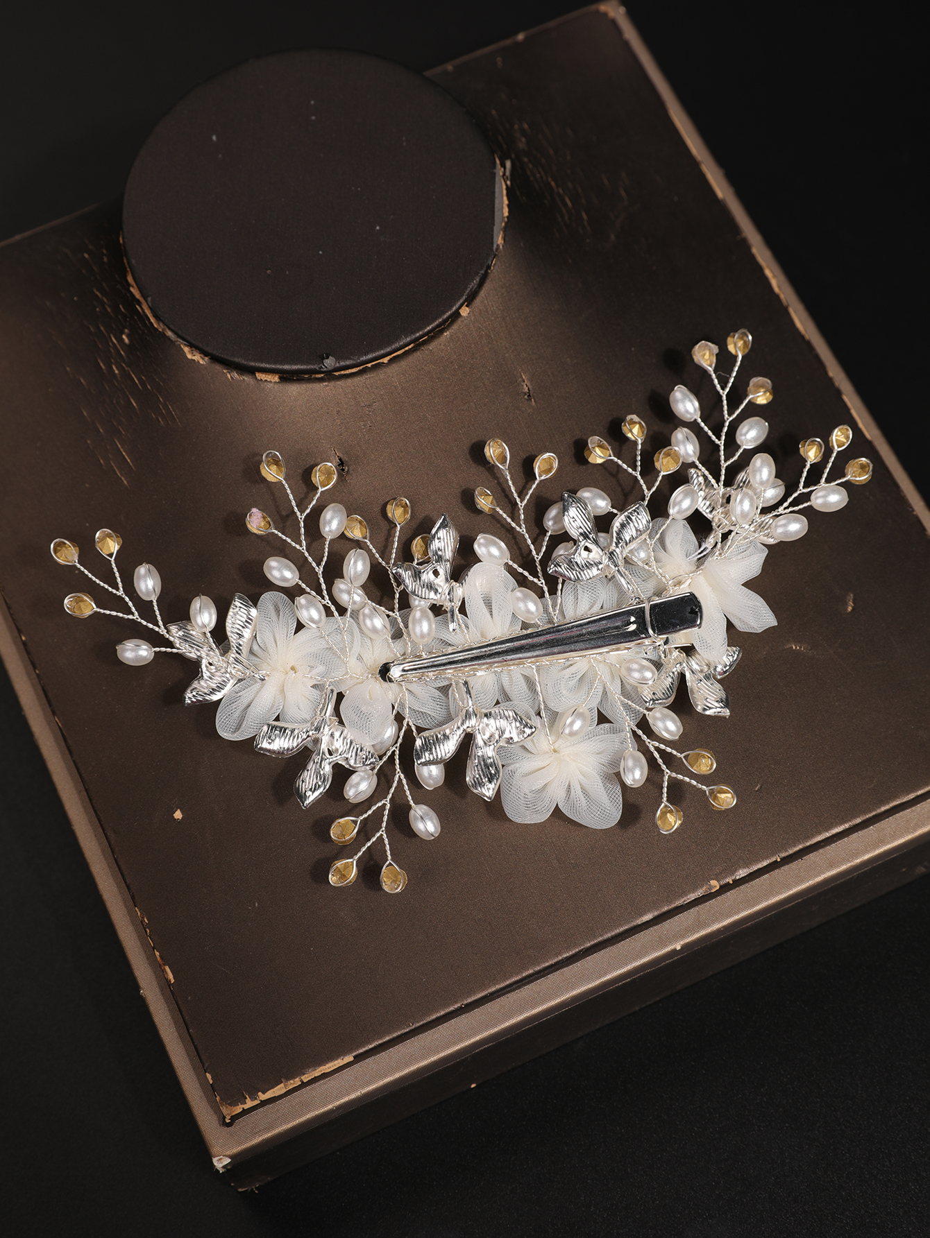 Nouveau style de coiffe en gaze florale féerique style forêt, accessoire de cheveux de mariage coréen avec fleurs de perles, épingle à cheveux