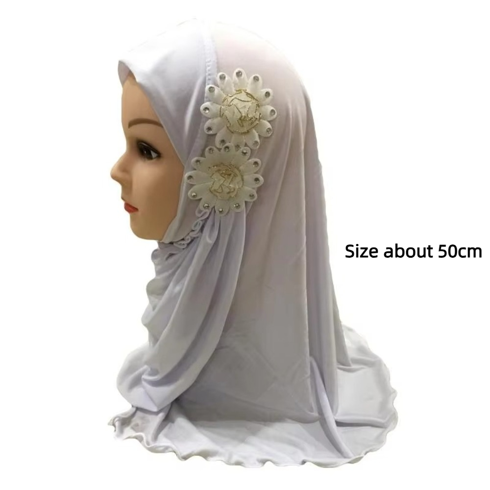 Tête de fleurs solides pour enfants, Hijabs élastiques de 50cm pour filles musulmanes, chapeau de prière, Turban, écharpe islamique, châles
