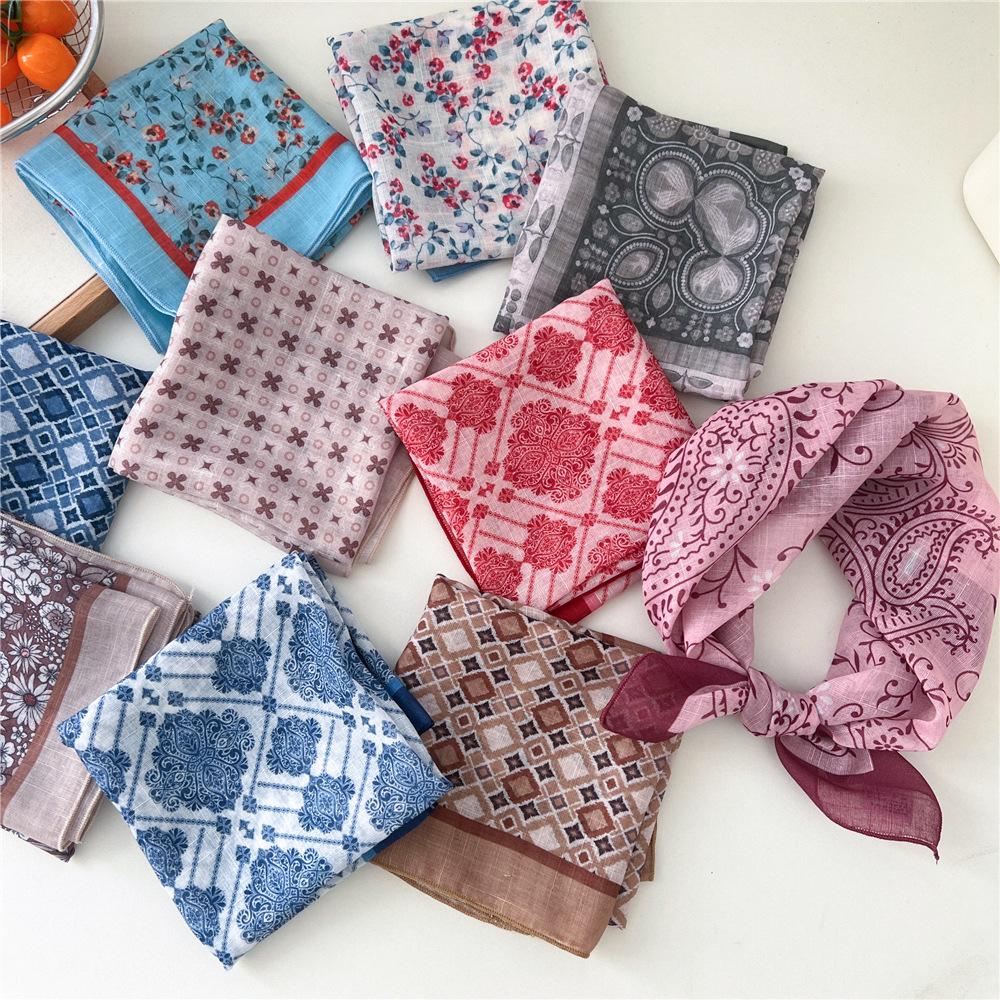 Mode femmes impression coton lin petite écharpe carrée écharpe d'été femmes polyvalent Paisley écharpe bandeau cheveux accessoires