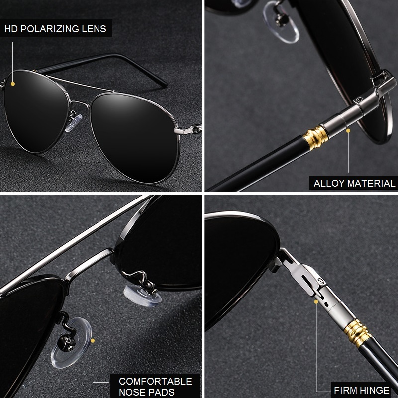 Lunettes de soleil pour hommes et femmes, style pilote vintage, de marque, noires, pour homme et femme