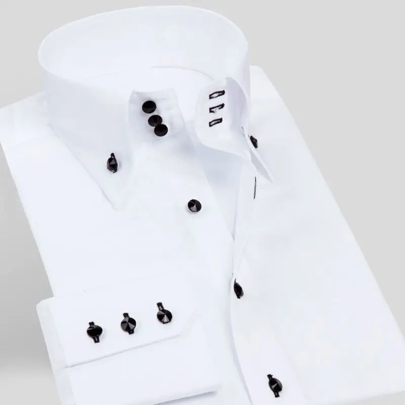 Chemise à col roulé à manches longues pour hommes, chemise habillée d'affaires, col boutonné, coupe couvertes, perceuse à la mode, chemise blanche classique