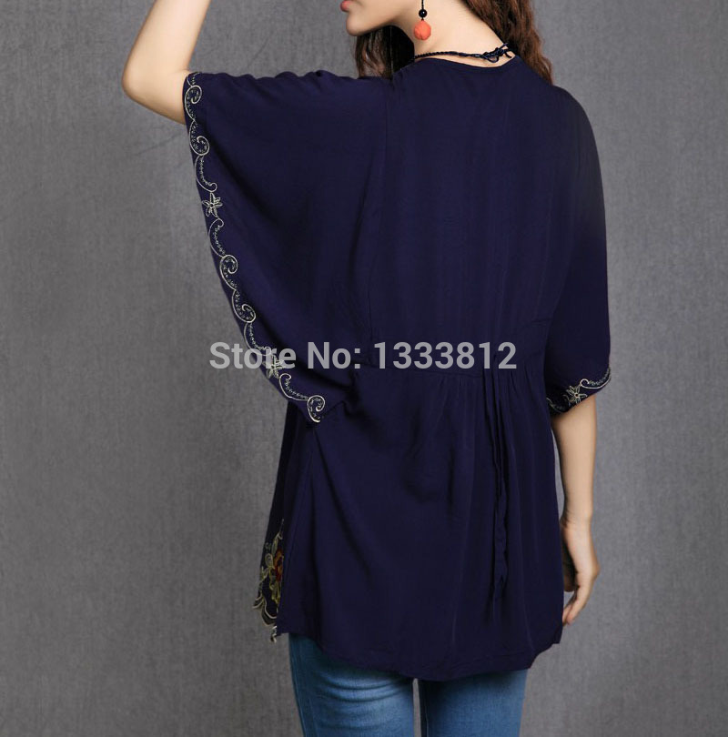 2026 Blouse Tunique Femme en Coton, Style Vintage Mexicain, Broderie Florale Ethnique, Coupe Ample Décontractée Bohème, Manches Chauve-souris, Blusa Mujer