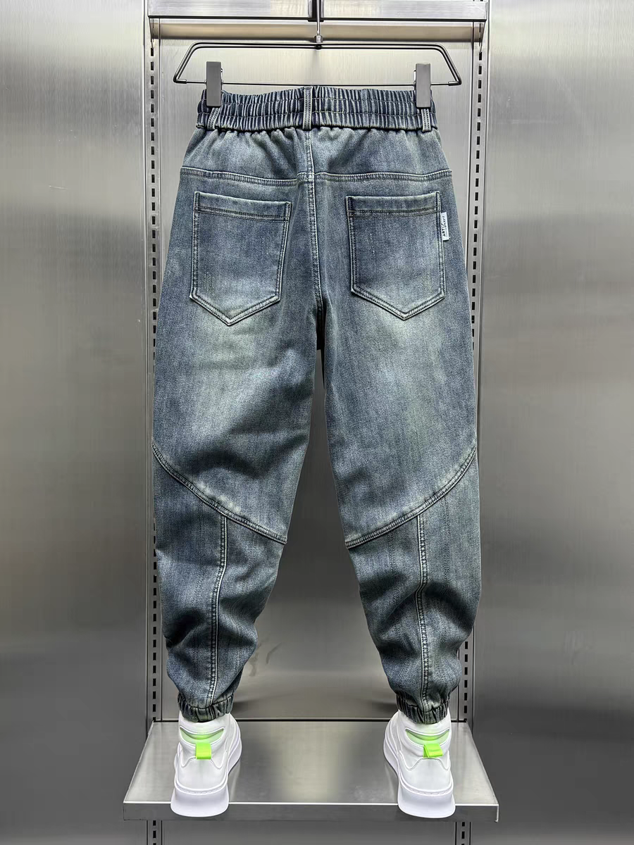 Jean Denim Bleu pour Homme, Pantalon Sarouel, Taille artificiel astique, Poignets, Vêtements de Luxe Décontractés, Mode Printemps-Automne, Nouveau, 2024