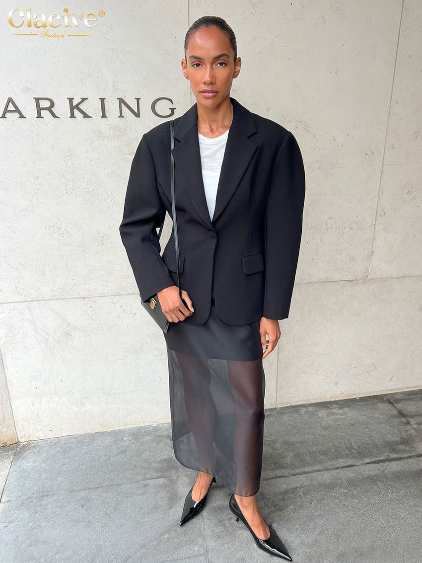 Clacive mode ample noir femmes jupe décontracté taille haute cheville longueur jupes élégant classique maille épissé jupe femme vêtements