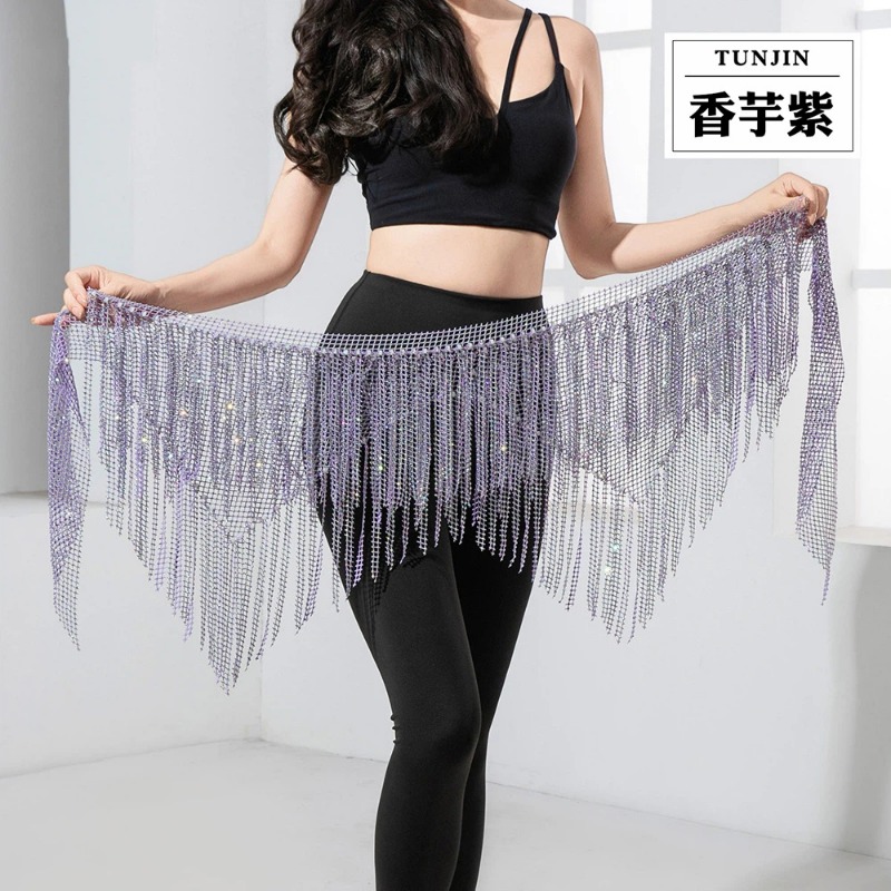 Ceinture de spectacle de danse du ventre pour femmes, écharpe de hanche à pampilles triangulaires en diamant complet, accessoires de compétition de danse orientale pour danseurs