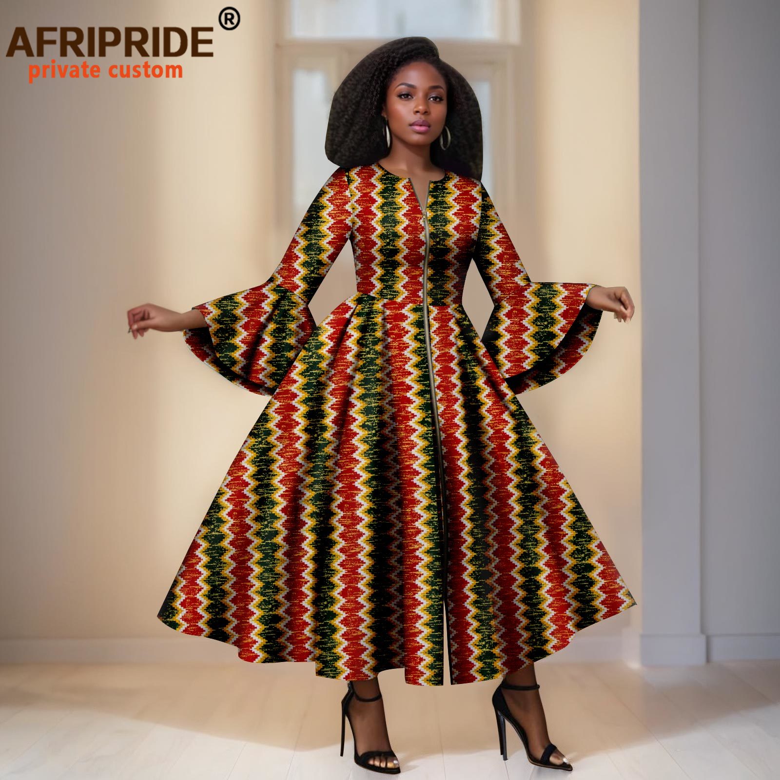Robes imprimées africaines pour femmes, manches évasées, robe Maxi élégante à fermeture éclair, tenue de soirée pour dames, robe longue Dashiki 2525059