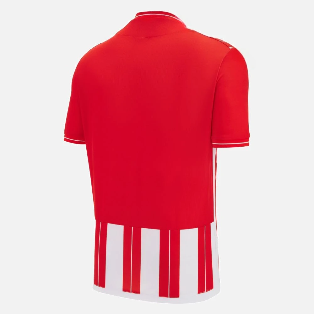 T-shirt officiel du club - Version rayée rouge et blanche avec emblème, idéal pour les fans et les supporters.
