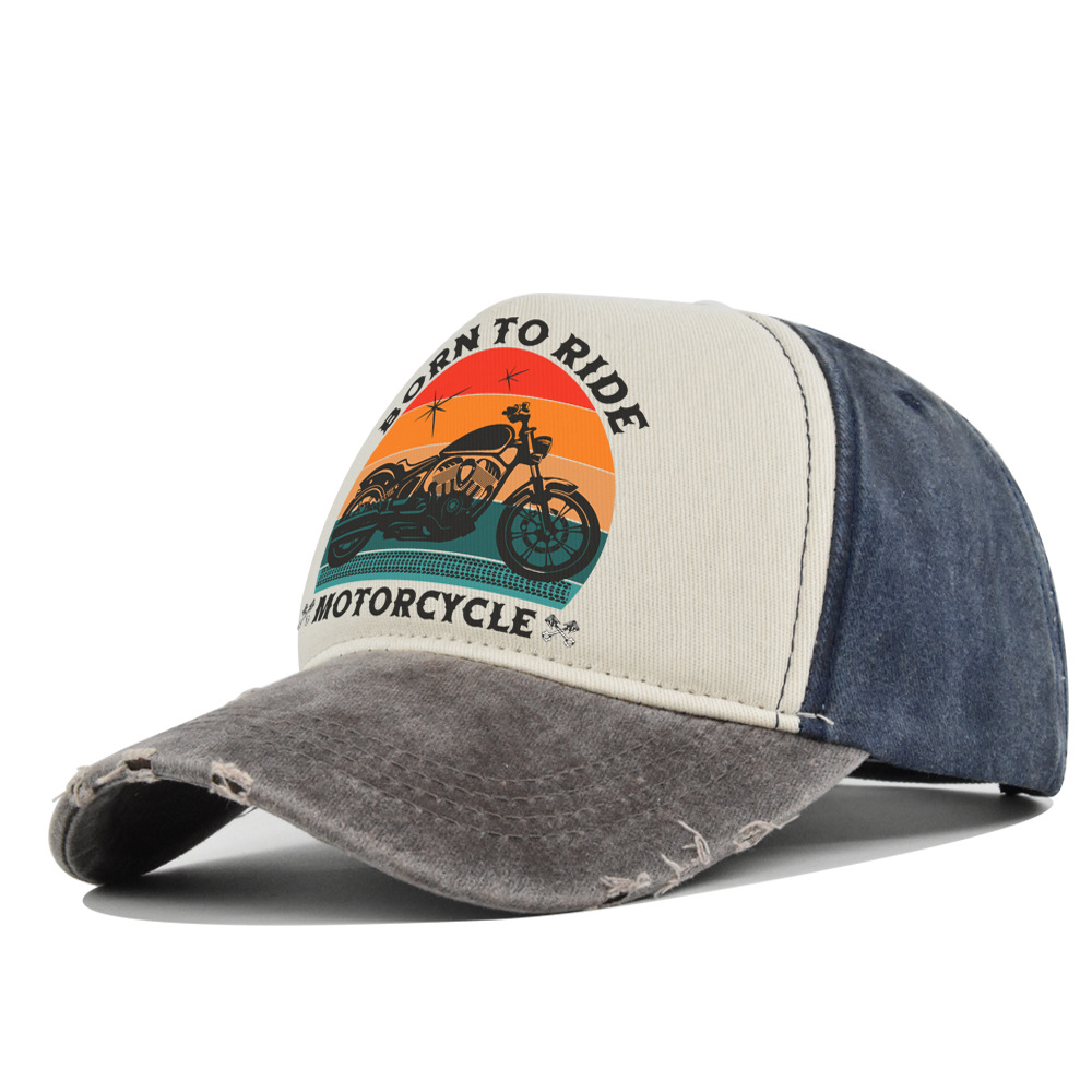 Casquettes pour hommes et femmes : Casquettes de baseball pour moto, casquettes rétro imprimées, casquettes de camionneur en coton éponge, casquettes de soleil délavées pour hommes