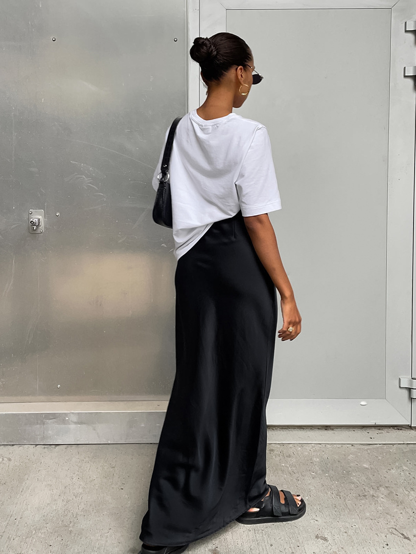 Jupe mi-longue en satin de soie simulée pour femme, style décontracté européen et américain, jupe enveloppante pour la mode transfrontalière