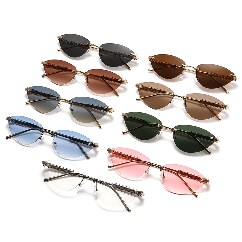 Lunettes de soleil œil-de-chat sans monture pour femme, marque de luxe 2025, ovales, dégradées, tendance, élégantes et uniques