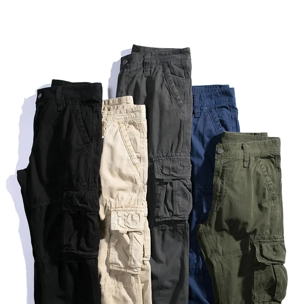 Pantalons décontractés hommes jambe droite coton Cargo pantalon mâle Multi poche travail vêtements de pêche Style militaire été printemps kaki noir