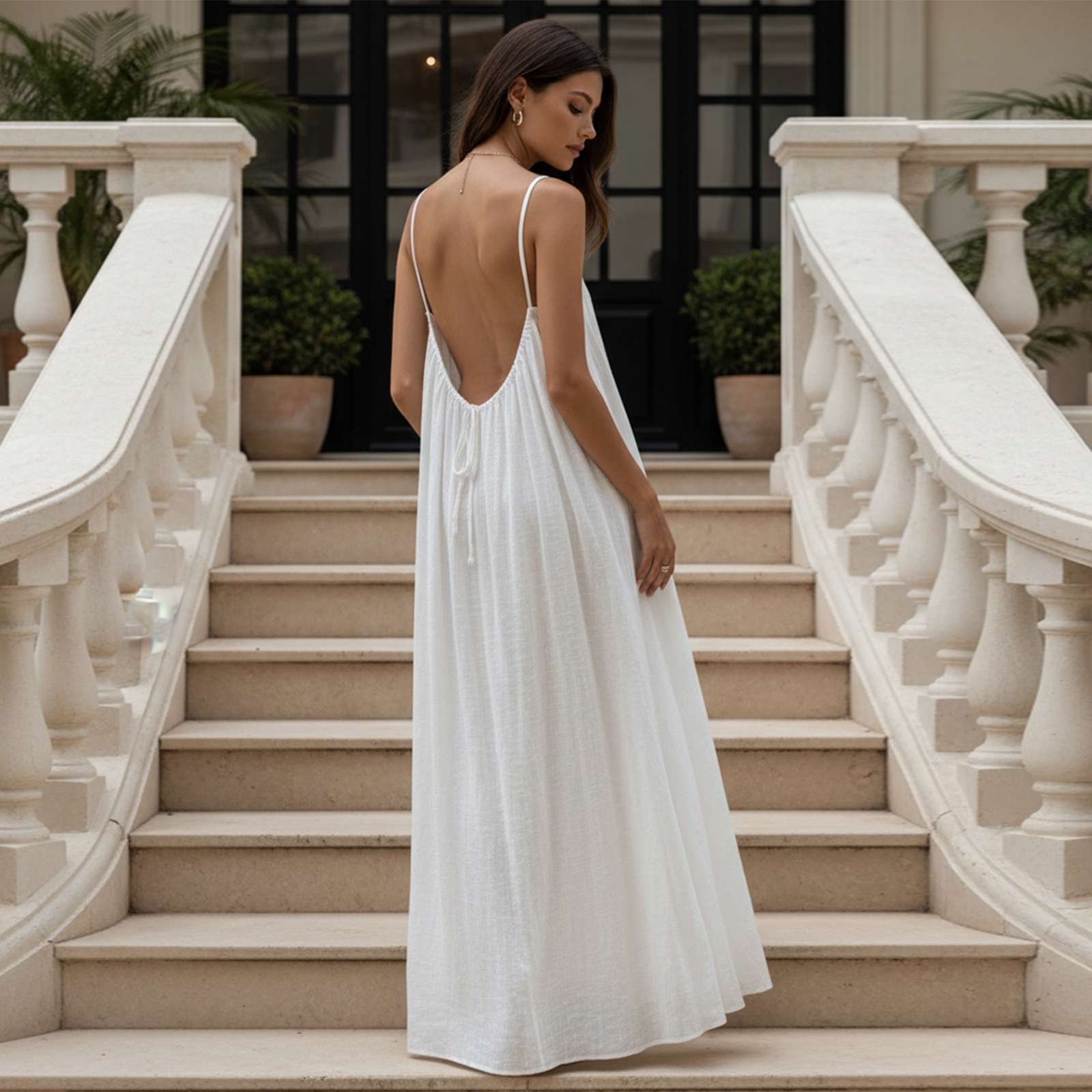 Robe décontractée sans manches à fines bretelles pour femme, couleur unie, dos nu, longue et ample, idéale pour la plage ou la détente estivale