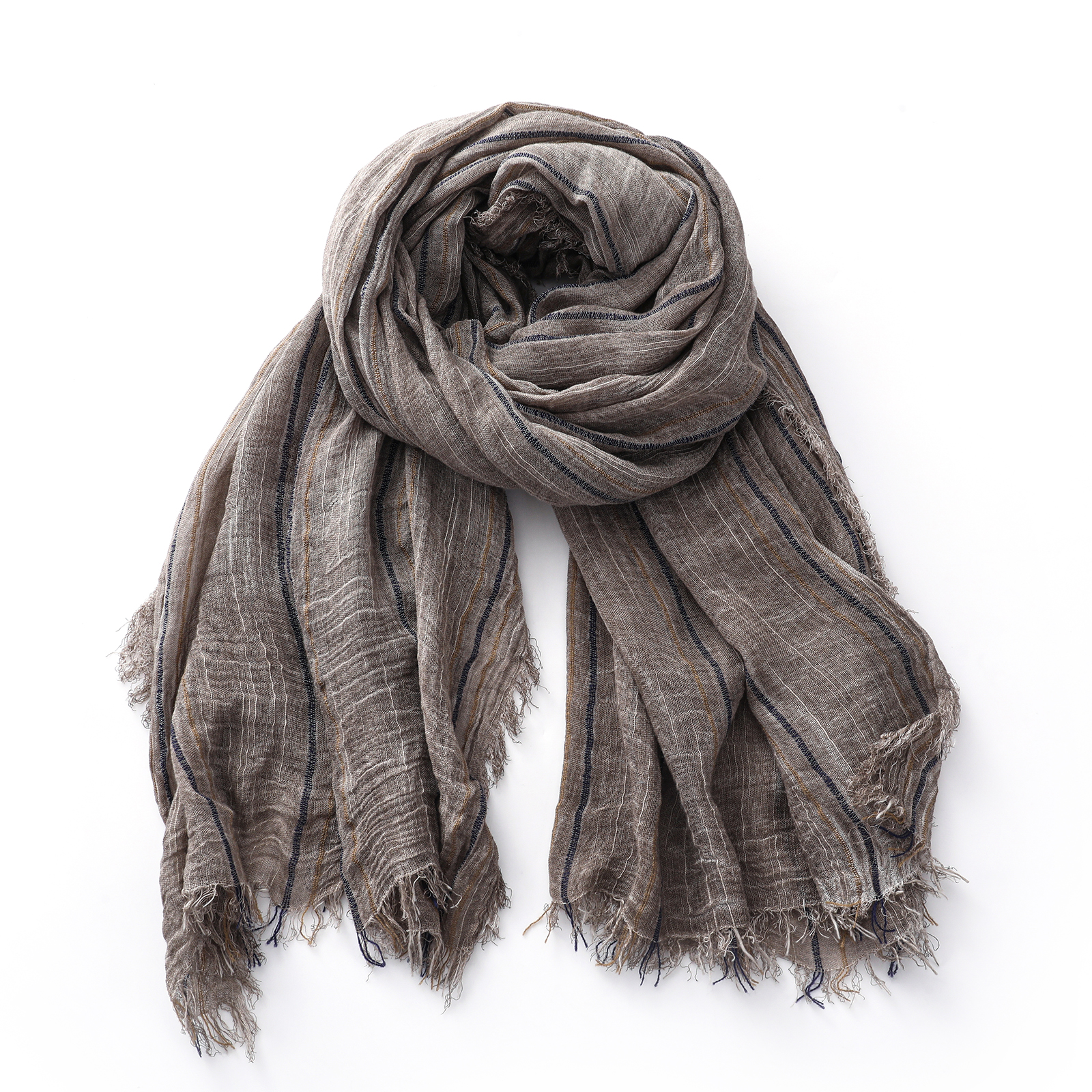 Écharpe rayée en coton et lin pour hommes et femmes, châles et enveloppes longs et doux, pompon court, accessoires masculins, automne hiver
