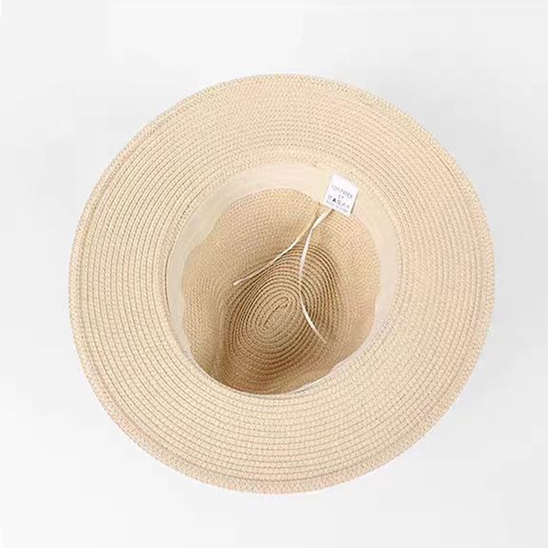 Chapeau de soleil jazz à large bord pour homme, chapeau Panama en paille dense avec ruban noir XKTYM07