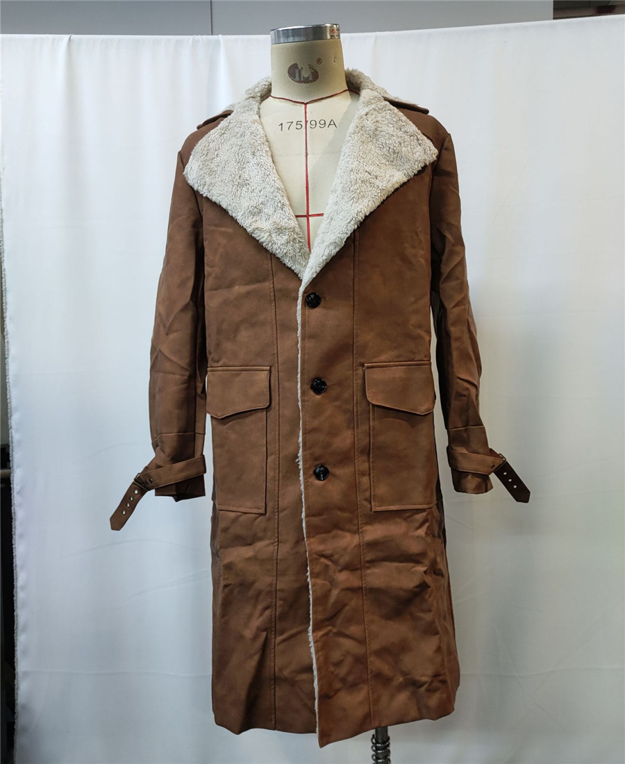 Vestes longues rétro pour hommes automne hiver chaud polaire en cuir PU pardessus décontracté Cowboy vêtements d'extérieur coupe-vent marron manteau homme