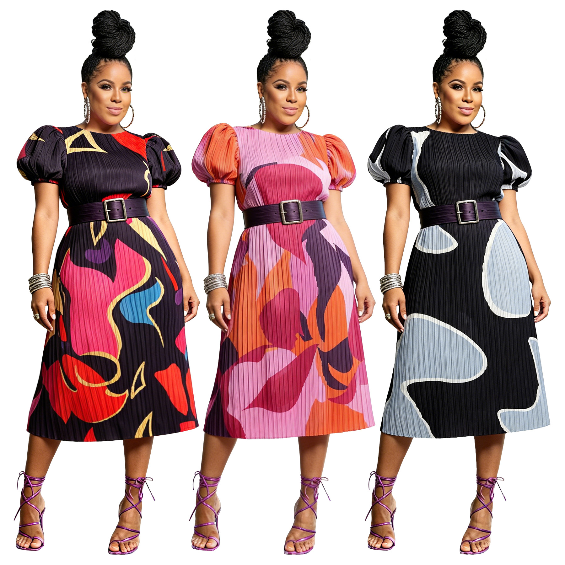 Robes africaines sans ceinture pour femmes, vêtements d'été africains, robe à manches courtes, robe sexy à col rond, robe midi, tenue de bureau, tenue de soirée