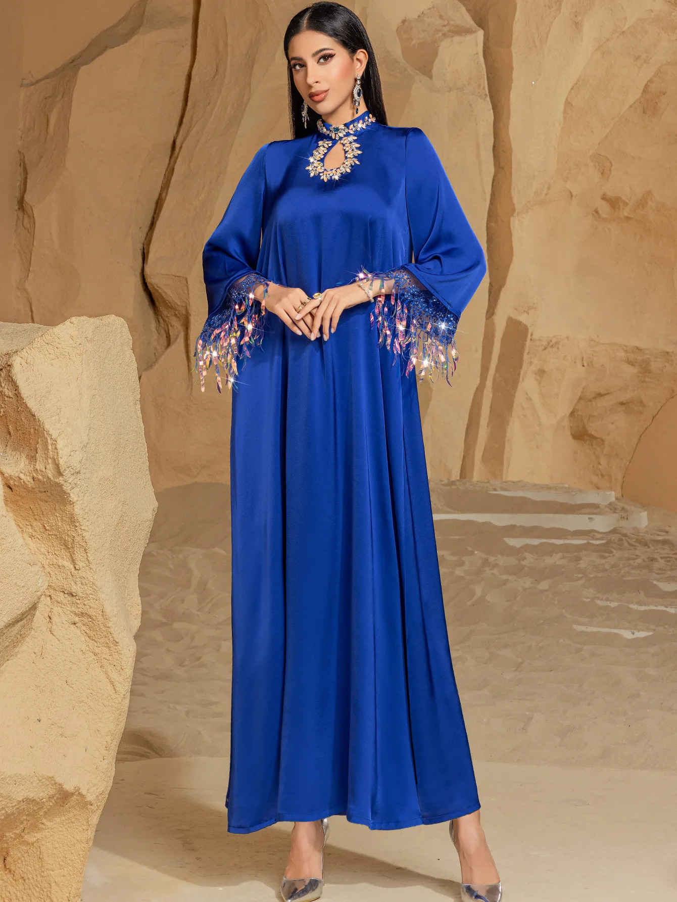 Luxe Satin diamants Abaya Jalabiya dubaï caftan Robe musulmane pour les femmes Eid Djellaba Ramadan Islam vêtements Robe Kebaya Robe